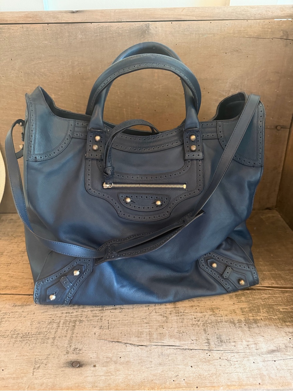 Balenciaga Moto Tote Bag with Top Handles and Detachable Strap